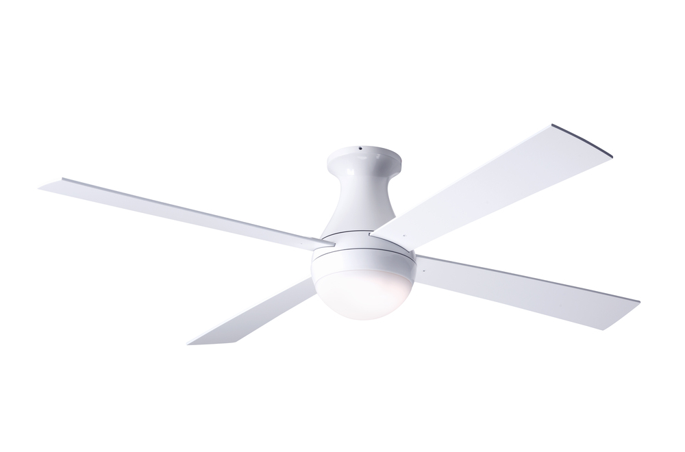 Ball Flush Fan; Gloss White Finish; 42" Aluminum Blades; 20W LED; Fan Speed and Light Control