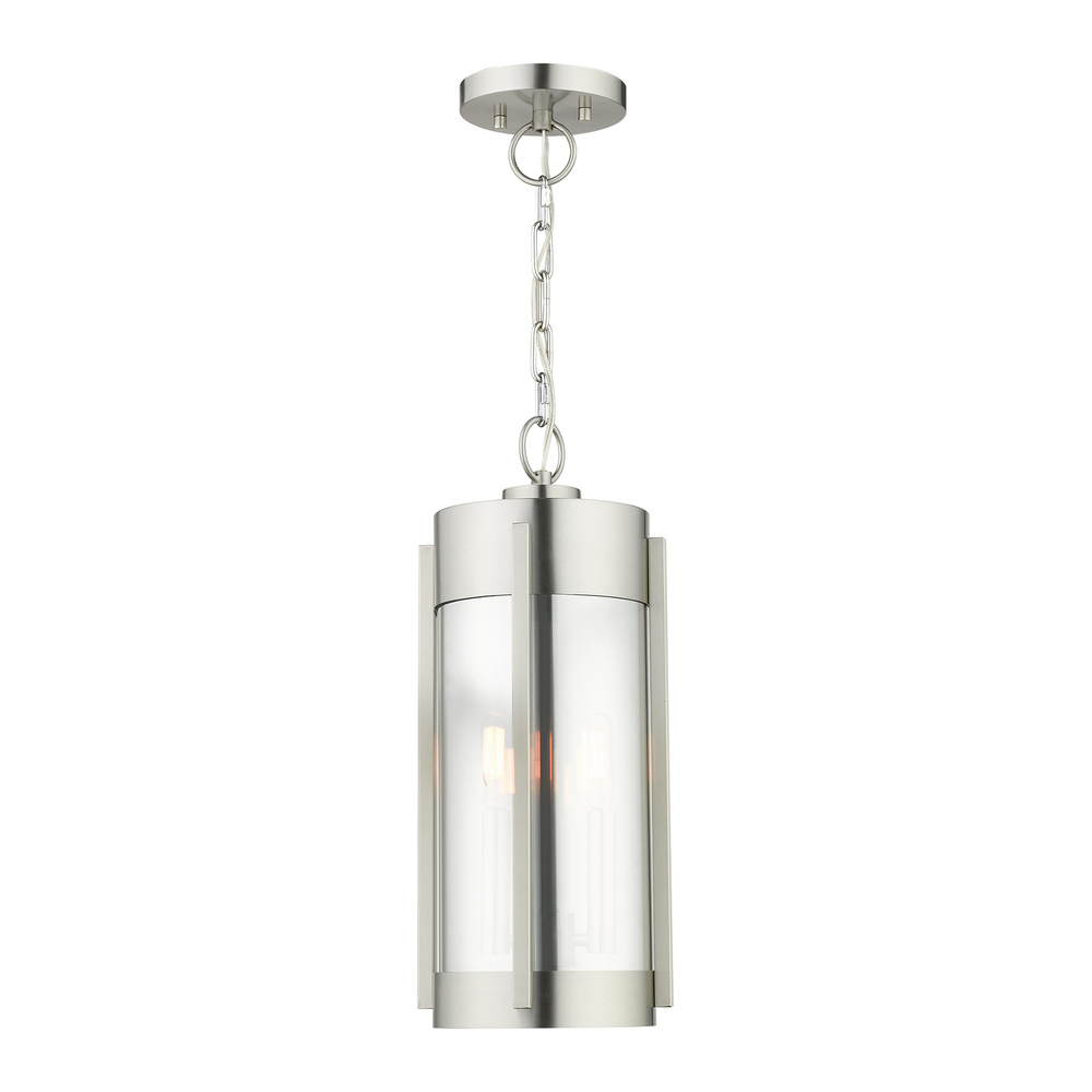 2 Lt Brushed Nickel Outdoor Pendant Lantern