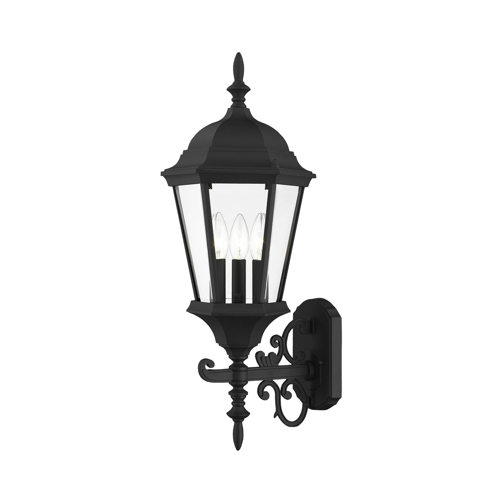 3 Lt Textured Black Outdoor Wall Lantern