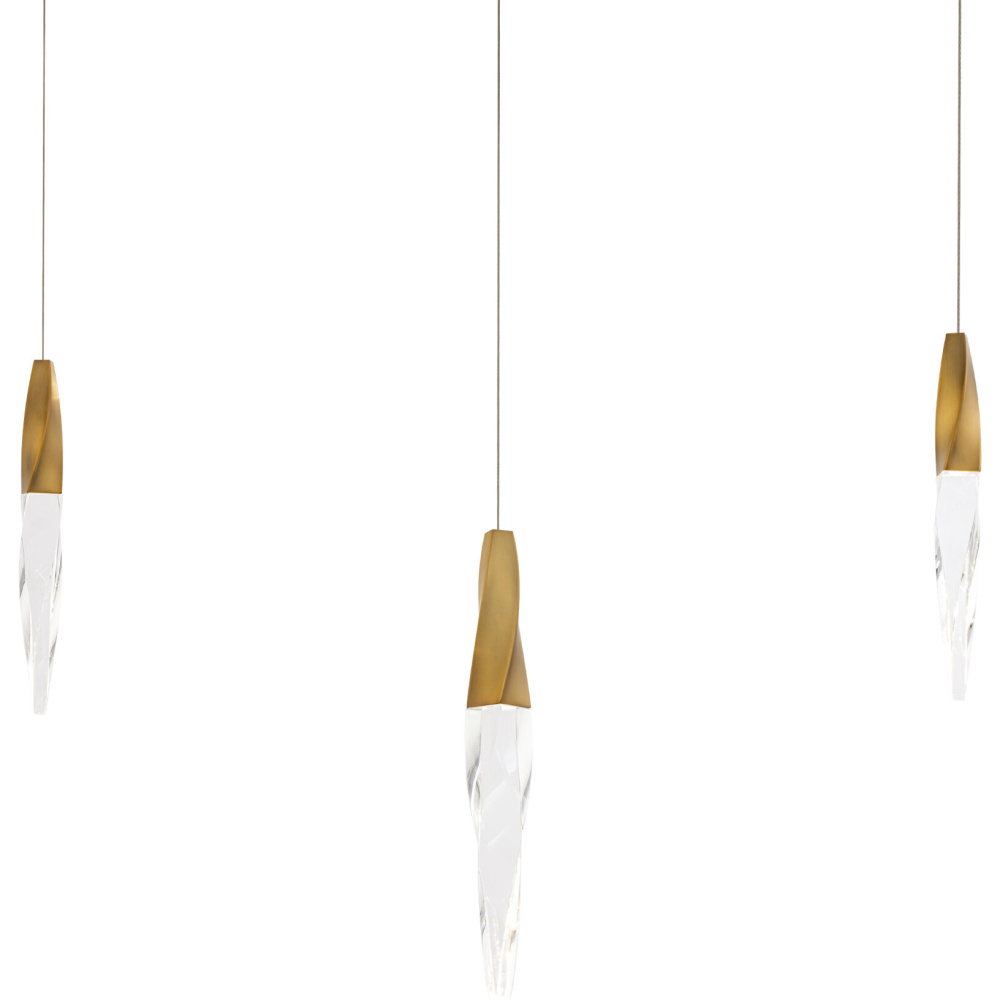 Kindjal 3 Light 120-277V Multi-Light Pendant (Linear Canopy) in Aged Brass with Clear Optic Crysta