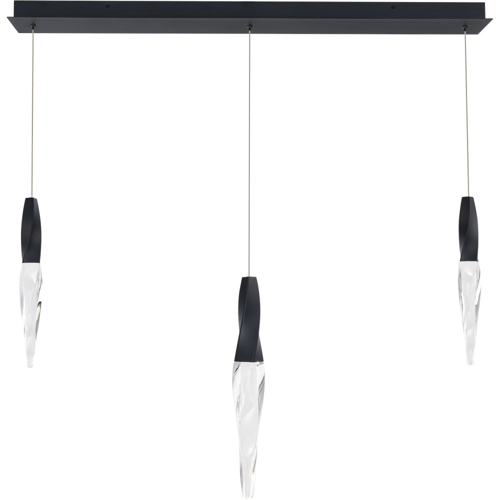 Kindjal 3 Light 120-277V Multi-Light Pendant (Linear Canopy) in Black with Clear Optic Crystal