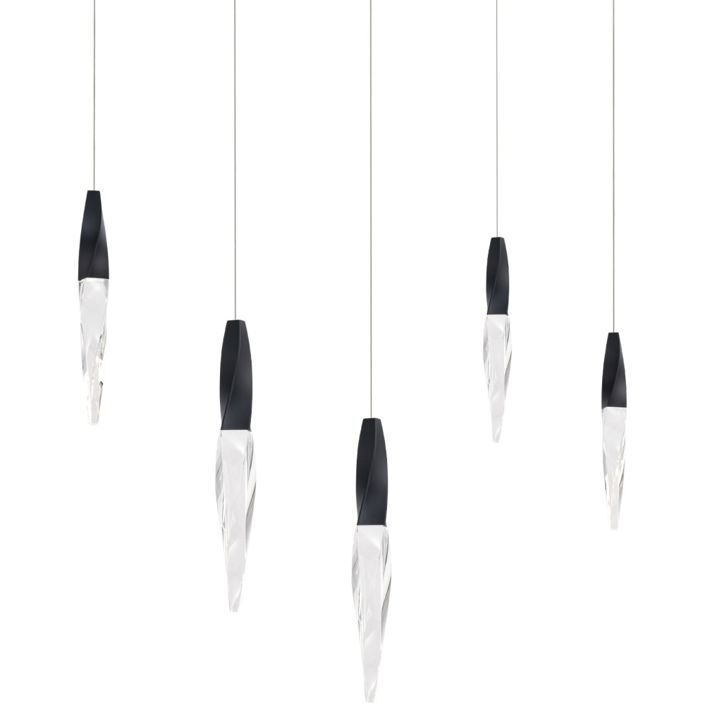 Kindjal 5 Light 120-277V Multi-Light Pendant (Linear Canopy) in Black with Clear Optic Crystal