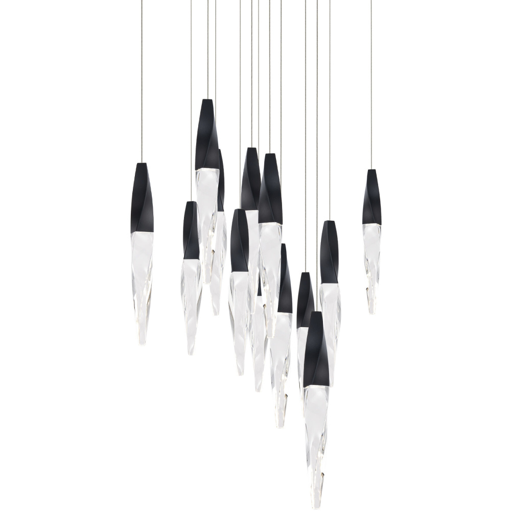 Kindjal 13 Light 120-277V Multi-Light Pendant (Square Canopy) in Black with Clear Optic Crystal
