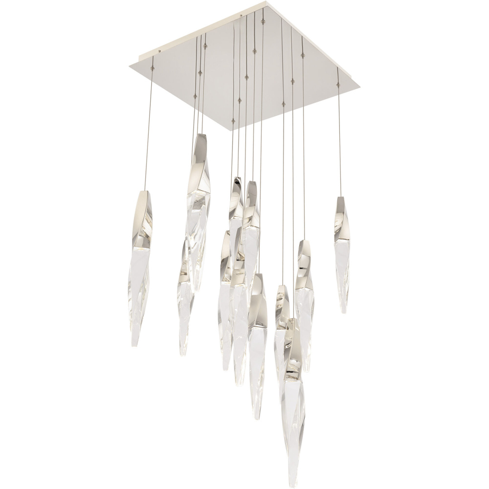 Kindjal 13 Light 120-277V Multi-Light Pendant (Square Canopy) in Polished Nickel with Clear Optic