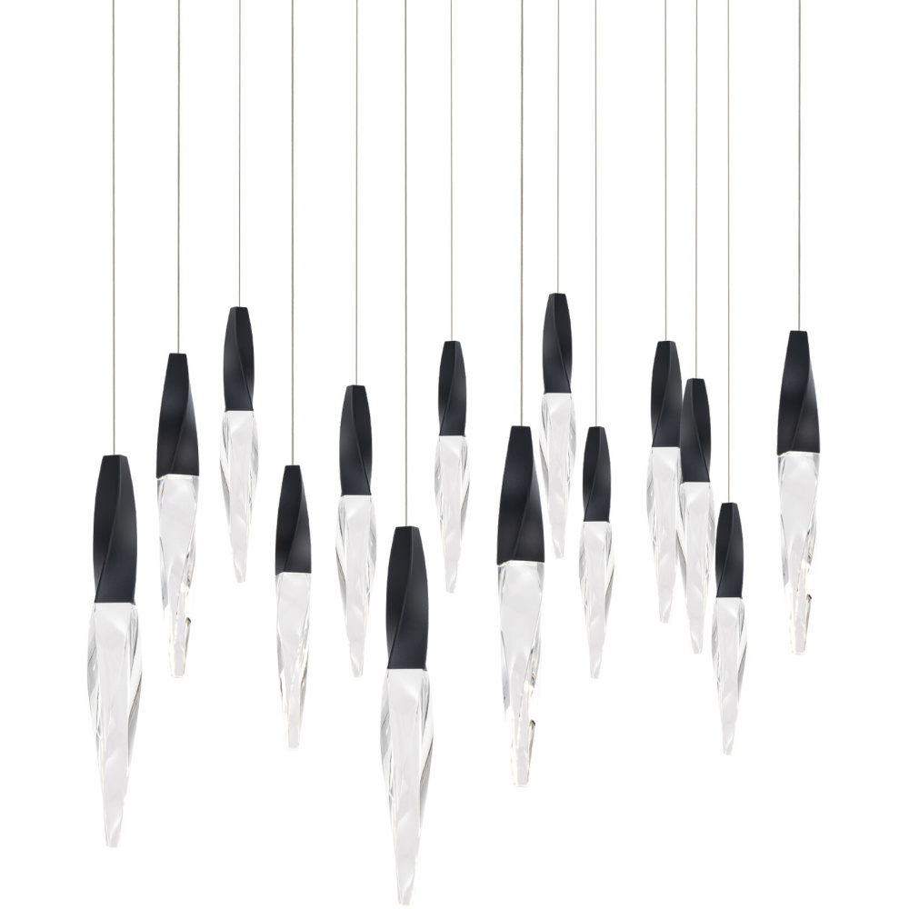 Kindjal 14 Light 120-277V Multi-Light Pendant (Linear Canopy) in Black with Clear Optic Crystal
