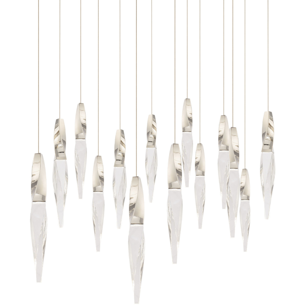 Kindjal 14 Light 120-277V Multi-Light Pendant (Linear Canopy) in Polished Nickel with Clear Optic