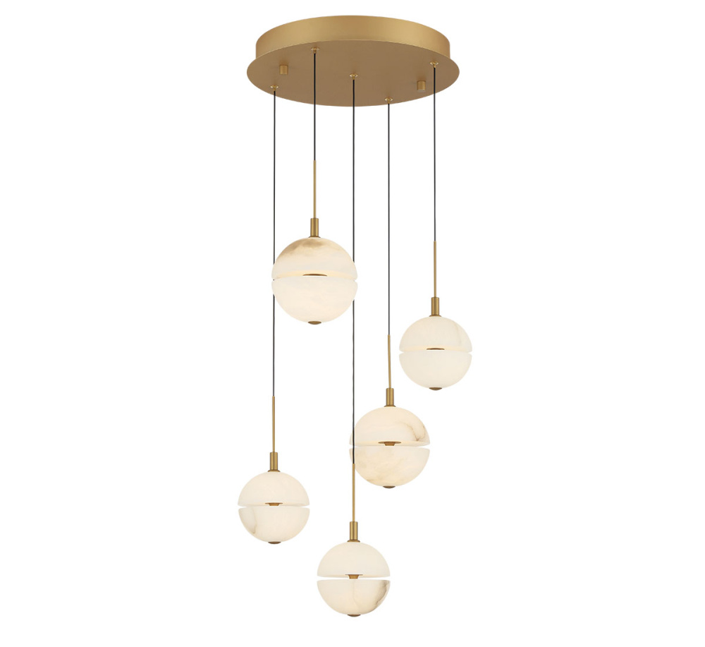 Corfu 5 Light Round LED Chandelier Painted Antique Brass