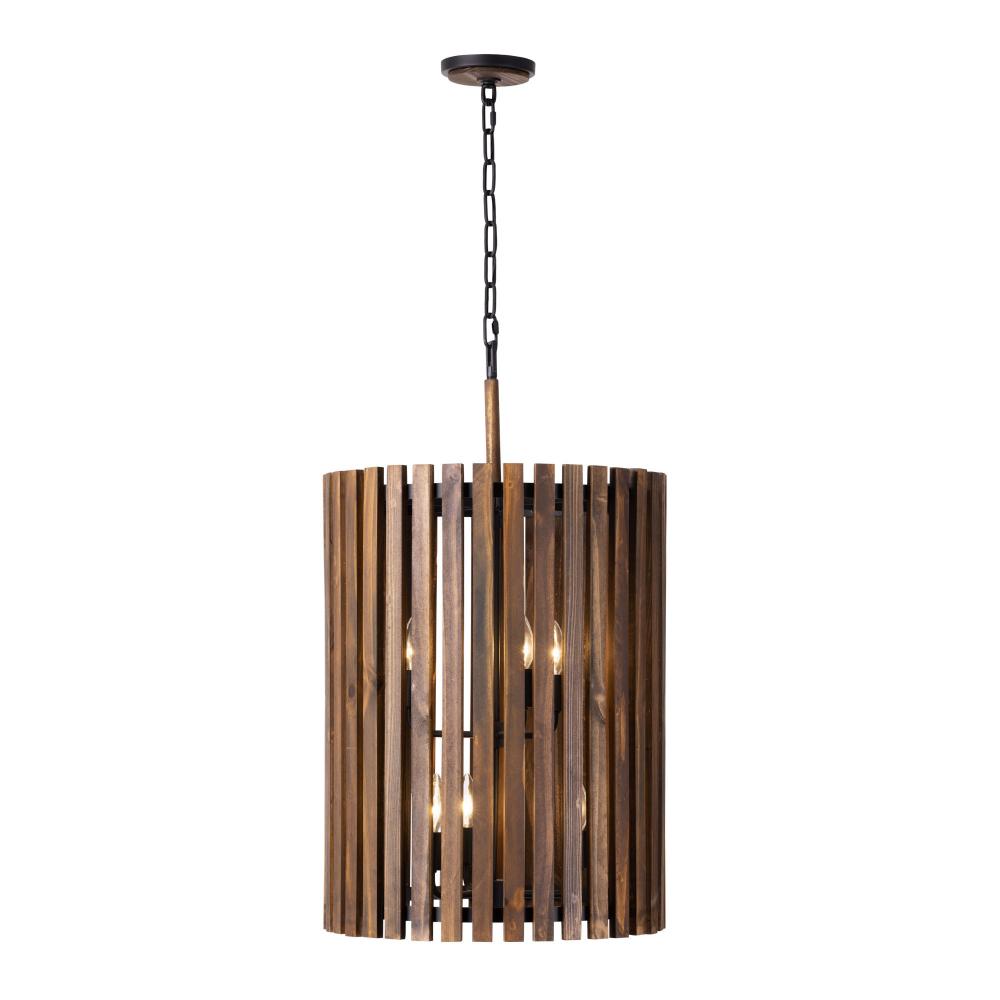 Suratto 6 Light   Foyer - Matte Black/Medium Walnut