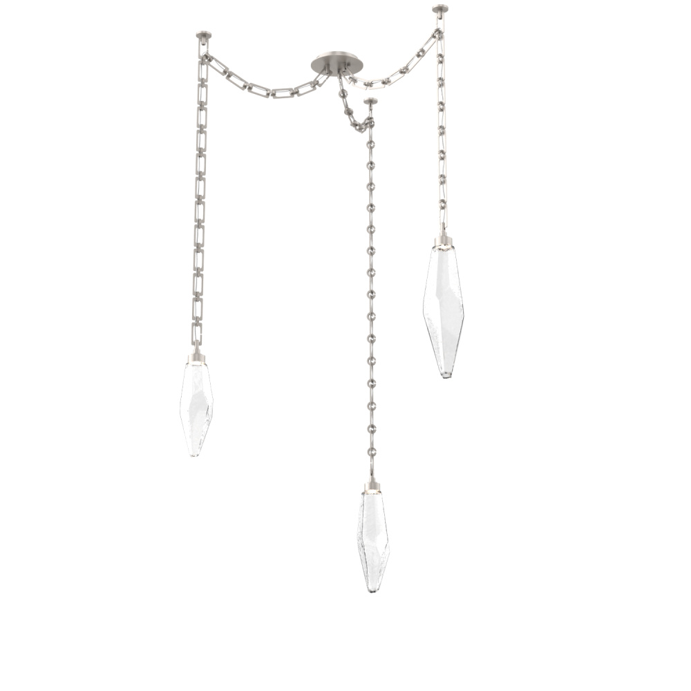 Rock Crystal Multi Light Pendant Multi Port Canopy Beige Silver