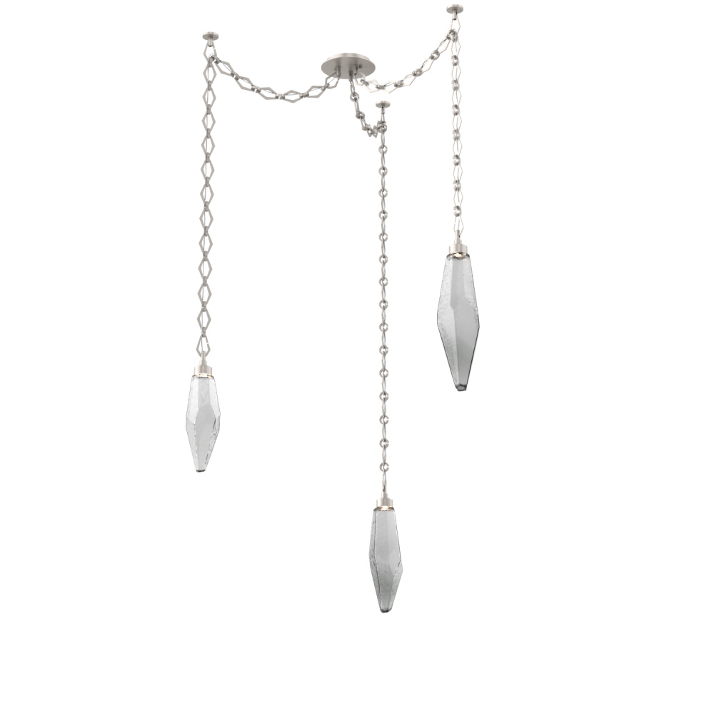 Rock Crystal Multi Light Pendant Multi Port Canopy Beige Silver