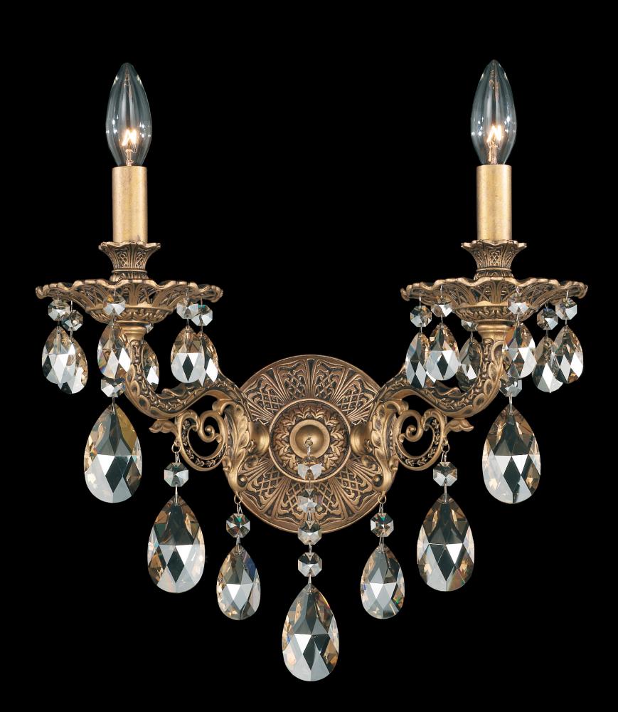 Milano 2 Light 120V Wall Sconce in Florentine Bronze with Radiance Crystal