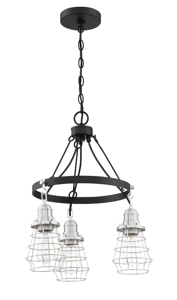 Thatcher 3 Light Down Chandelier in Flat Black/Brushed Polished Nickel