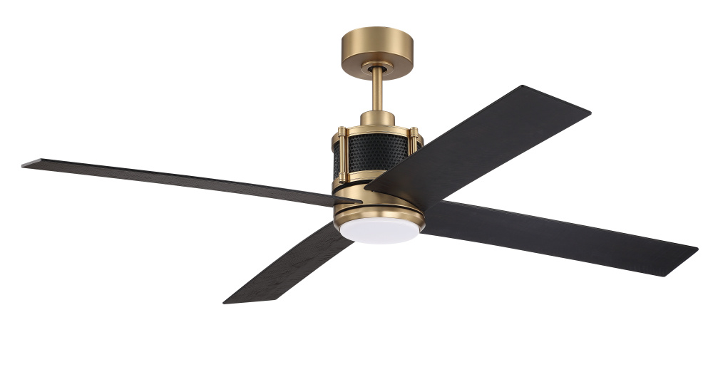 Gregory 56" 4-Blade Ceiling Fan in Satin Brass w/ Flat Black/Black Walnut Blades