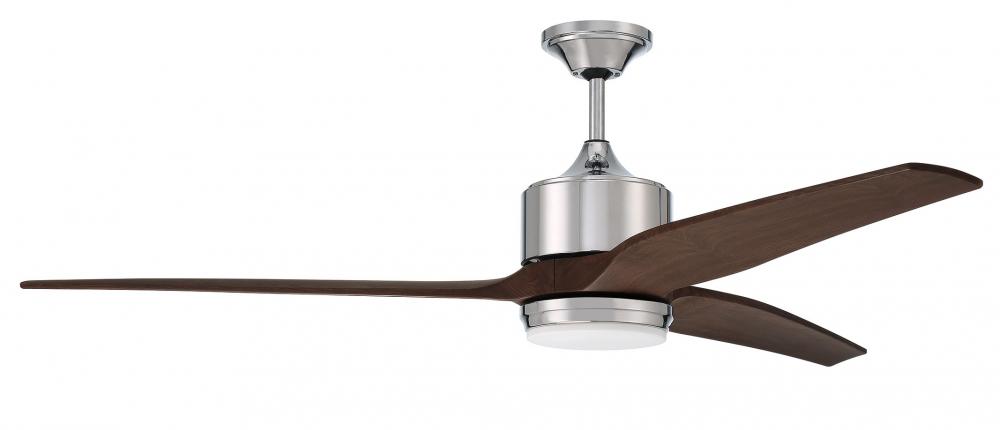 Mobi 60" 3-Blade Ceiling Fan in Chrome w/ Walnut Blades; Light Kit Included (optional)