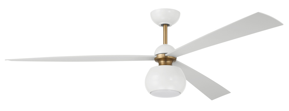 Otto 60" 3-Blade Ceiling Fan in White/Satin Brass w/ White Blades; Light Kit Included (optional)