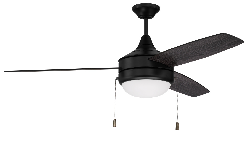 Phaze 3 52" 3-Blade Ceiling Fan in Flat Black w/ Flat Black/Greywood Blades; Integrated Light Ki