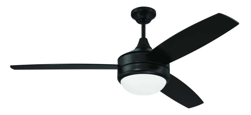 Phaze II 52" 3-Blade Ceiling Fan in Flat Black w/ Flat Black/Greywood Blades; Integrated Light K