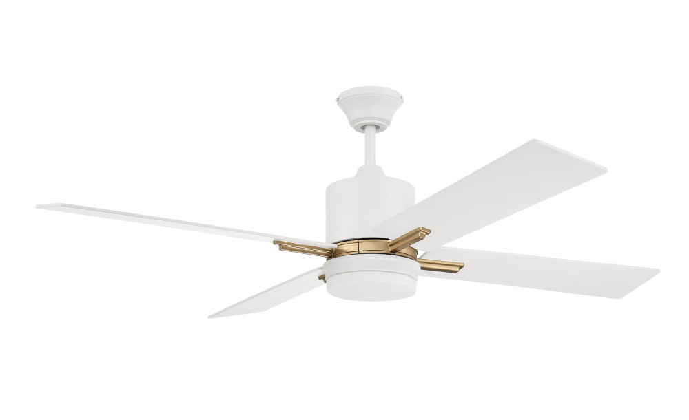 Teana 52" 4-Blade Ceiling Fan in White/Satin Brass w/ White Blades; Light Kit Included (optional