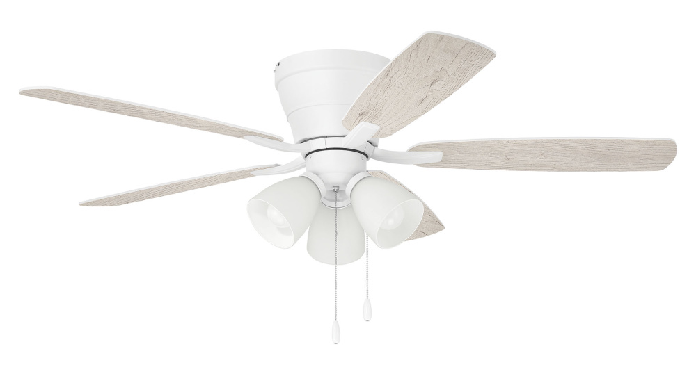 Wheeler 52" 5-Blade 3-Light Ceiling Fan in White w/ White/Washed Oak Blades; Integrated Light Ki