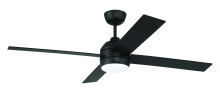 Craftmade KLS52FB4 - Kelsey 52" 4-Blade Ceiling Fan in Flat Black w/ Flat Black Blades; Integrated Light Kit
