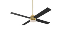Craftmade KLS52SB4 - Kelsey 52" 4-Blade Ceiling Fan in Satin Brass w/ Flat Black Blades; Integrated Light Kit