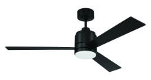 Craftmade MCY52FB3 - McCoy 52" 3-Blade Ceiling Fan in Flat Black w/ Flat Black Blades; Light Kit Included (optional)
