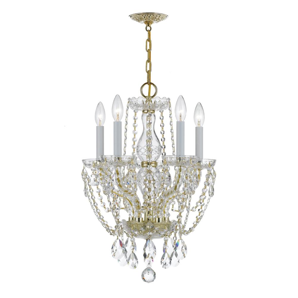 Traditional Crystal 14'' Hand Cut Crystal Polished Brass Chandelier