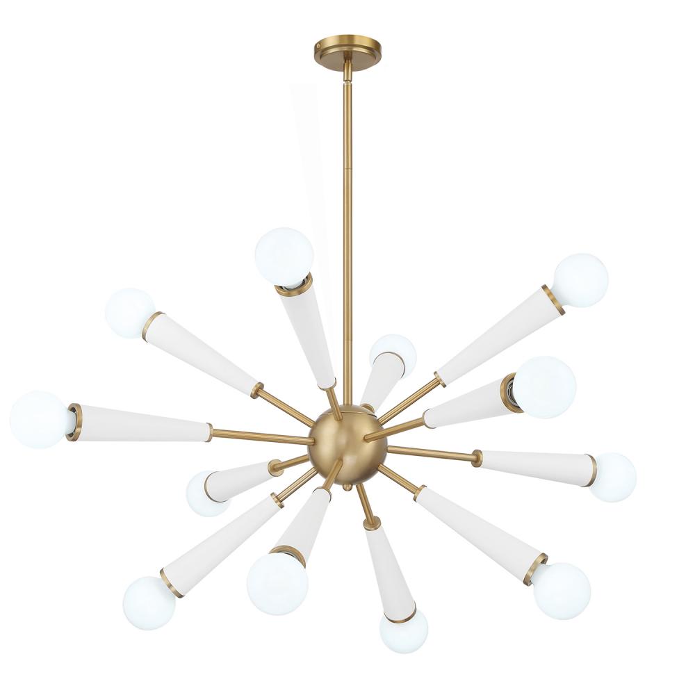 Zodiac 34'' Aged Brass + Matte White Chandelier