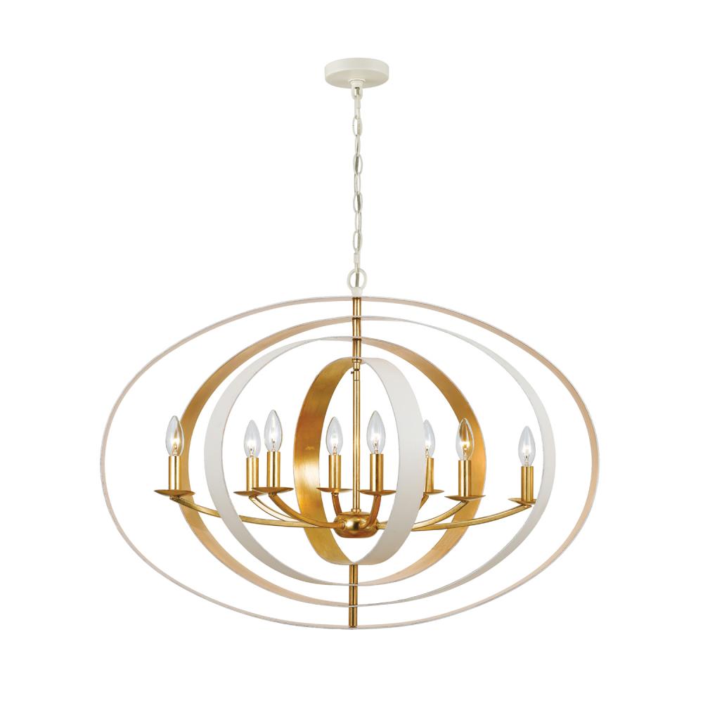 Luna 8 Light Matte White + Antique Gold Oval Chandelier