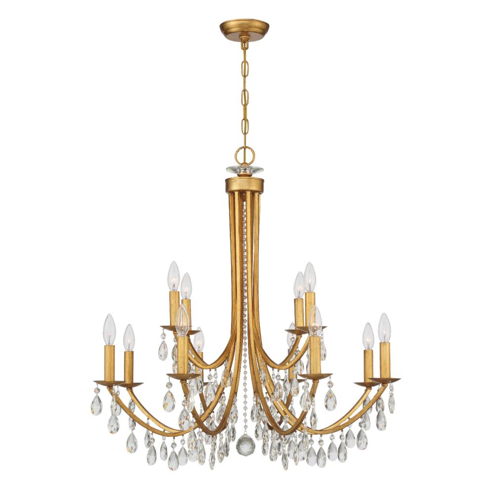Bridgehampton 32'' Hand Cut Crystal Antique Gold Chandelier
