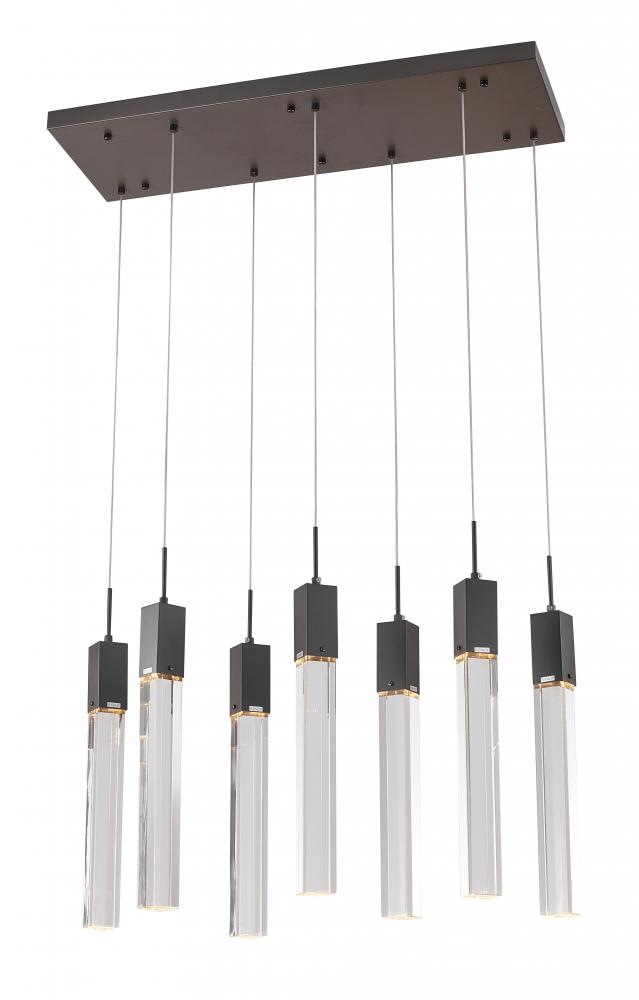 7-Light Matte Black Island Lighting With A Clear Bubble Crystal