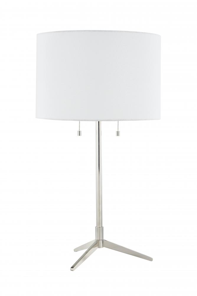 2-Light Polished Nickel And Grey Table Lamp With A Shade