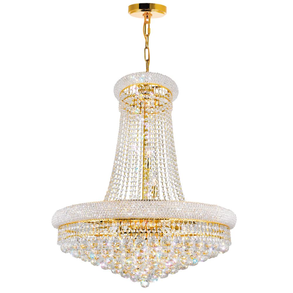 Empire 18 Light 28in Gold Down Chandelier with Crystals