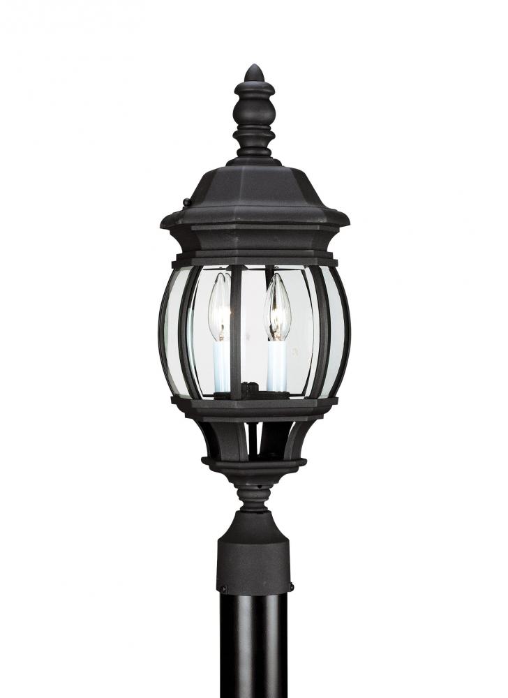 Wynfield traditional 2-light outdoor exterior post lantern in black finish with clear beveled glass