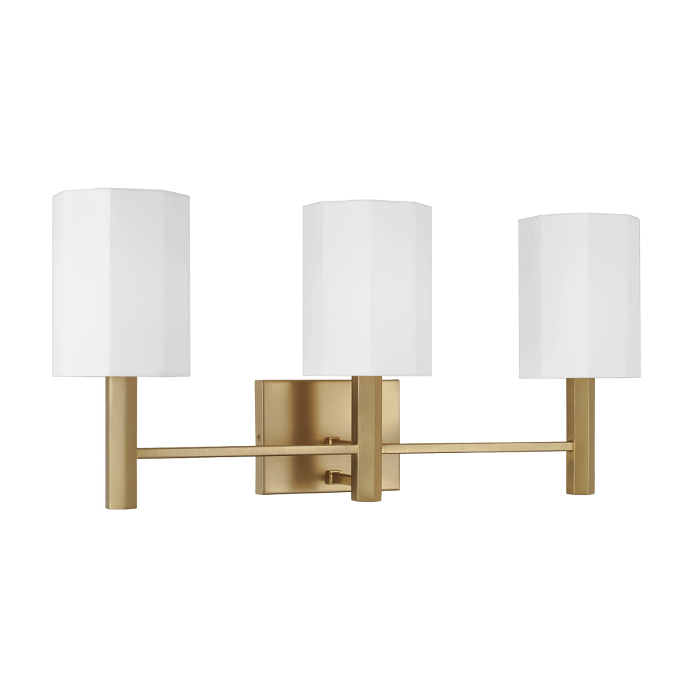 24.25" W x 11.25" H 3-Light Vanity in Aged Brass with Octagonal White Fabric Shades