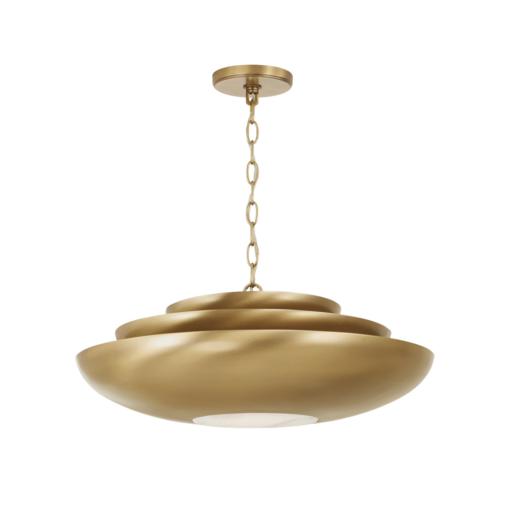 21.5" W x 8.5" H 1-Light Modern Tiered Bowl Pendant in Aged Brass with Real Alabaster Diffus