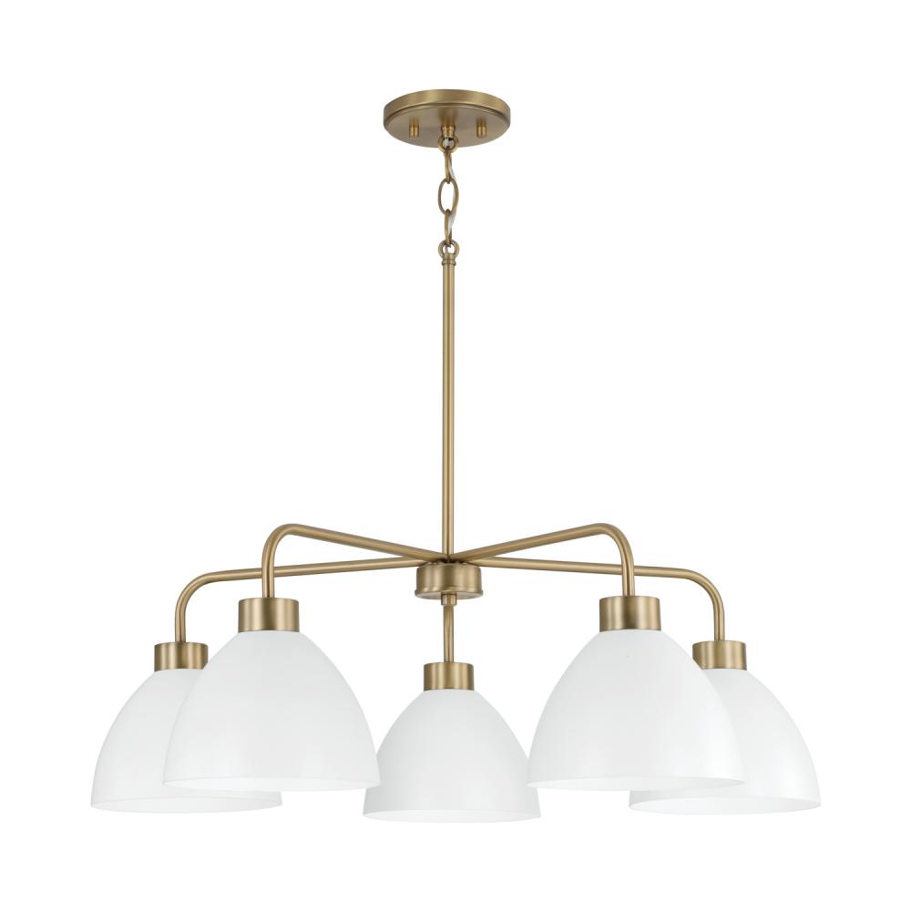 5-Light Chandelier in Aged Brass and White