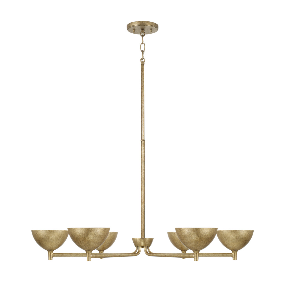 34" W x 18" H 6-Light Chandelier in Textural Feathered Brass