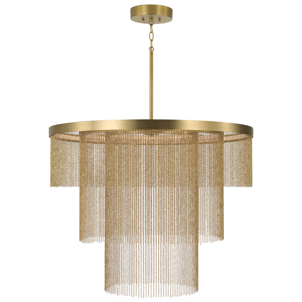 33" W x 26.5" H Integrated LED Triple Ring Pendant in Aged Brass w/ Tiered Cascading Delicat