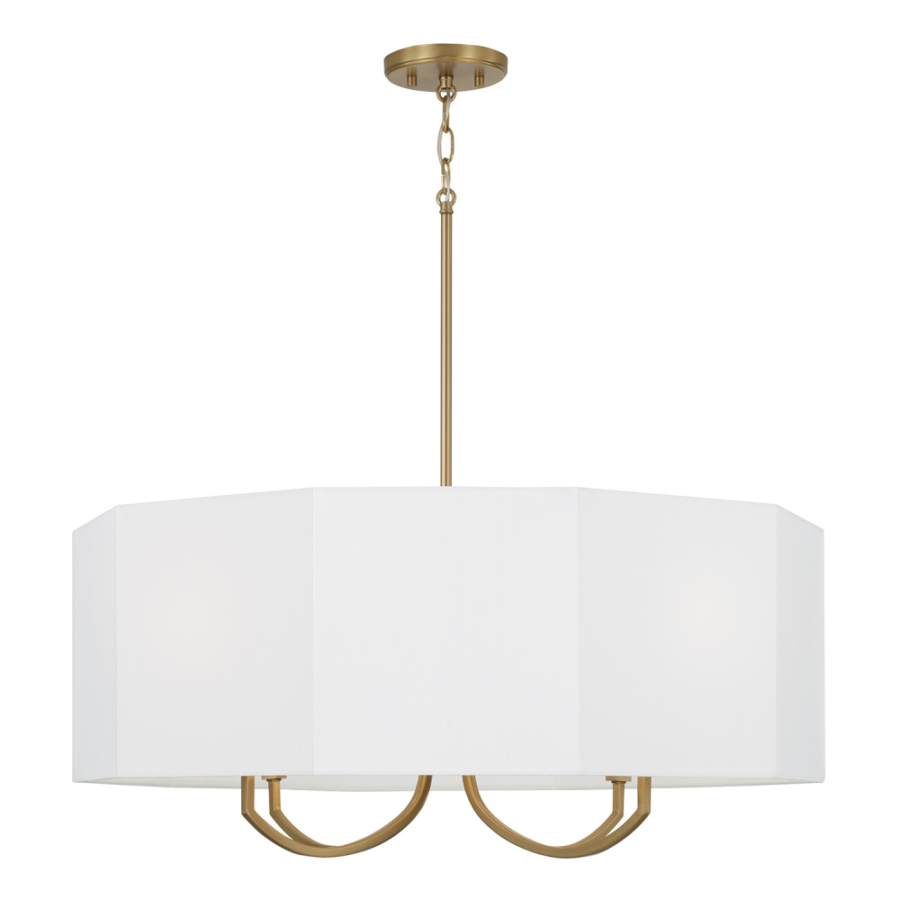 29.5" W x 13.5" H Drum Chandelier in Aged Brass with Octagonal White Fabric Shade