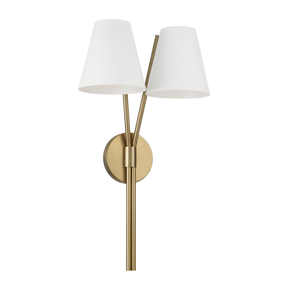 12.5" W x 23.25" H 2-Light Wallchiere Double Sconce in Aged Brass with Matte White Metal Sha