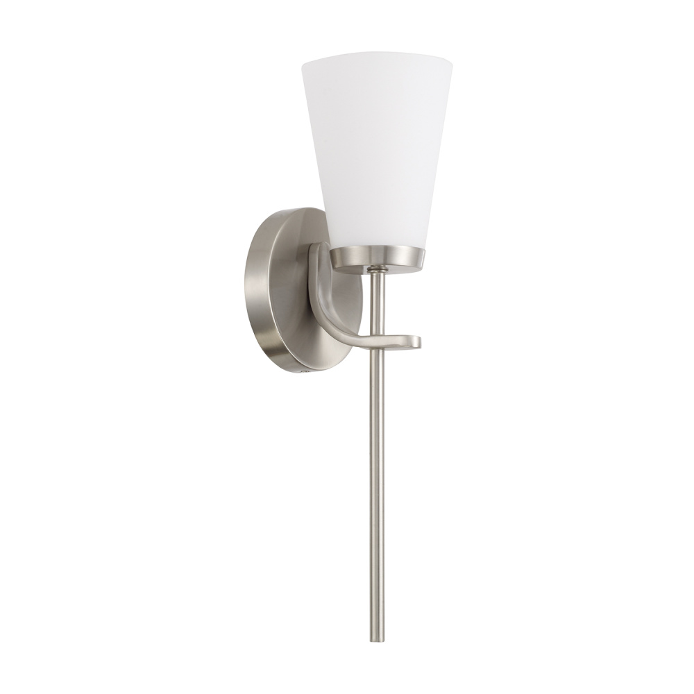 5" W x 17" H 1-Light Wallchiere Sconce in Brushed Nickel with Tapered Soft White Glass
