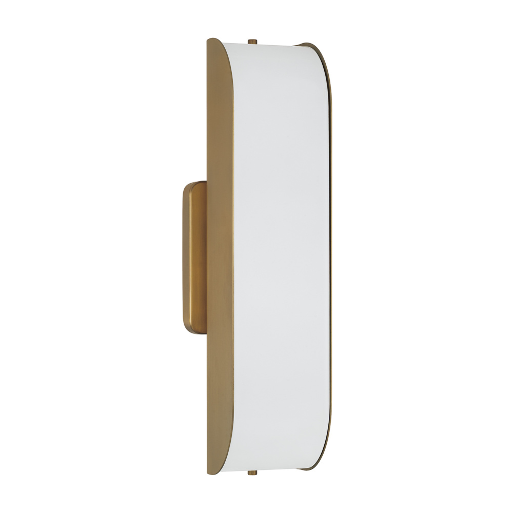 5" W x 18" H Integrated LED Sconce in Aged Brass with White Milk Glass Panels