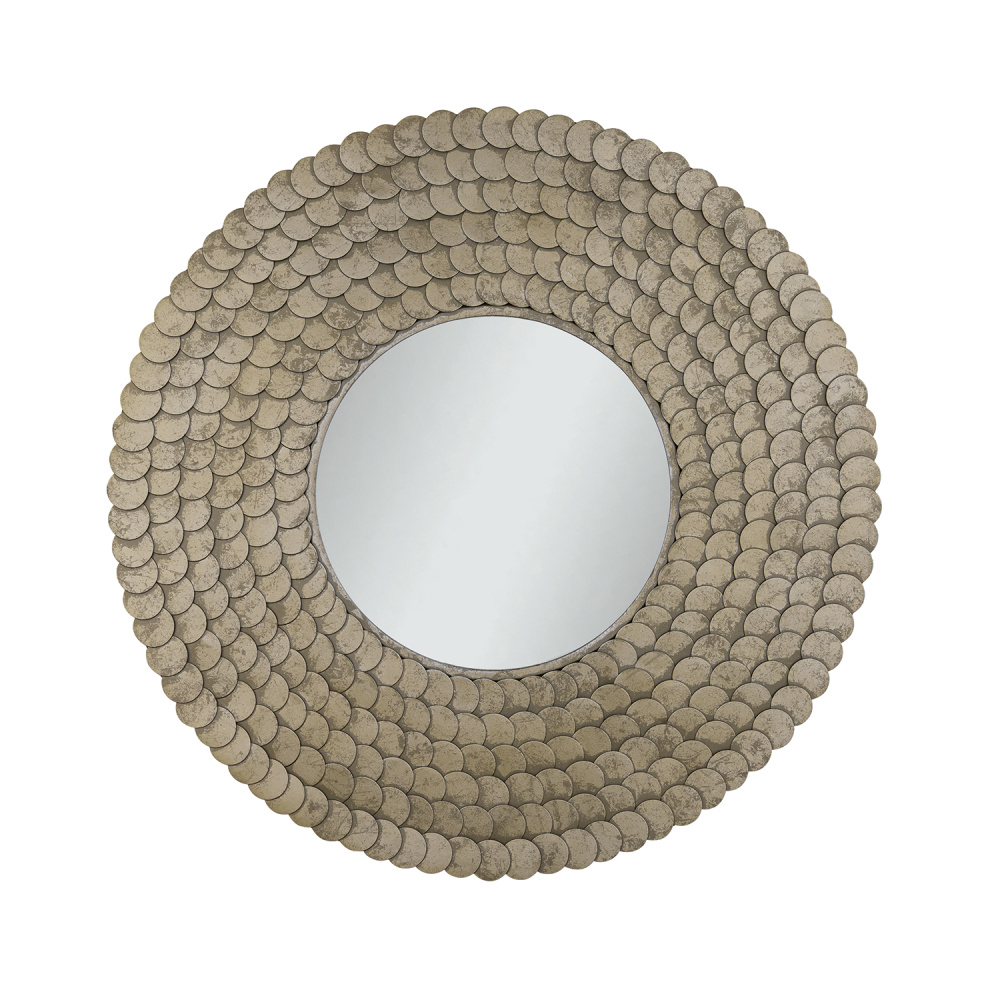 32.5" Round Mirror in Grecian Luster with Handcrafted Disc Design
