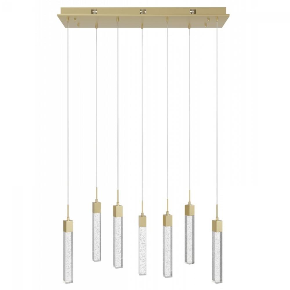 The Original Glacier Collection 7 Light Multi Pendant in Brushed Brass with Bubbled Crystal