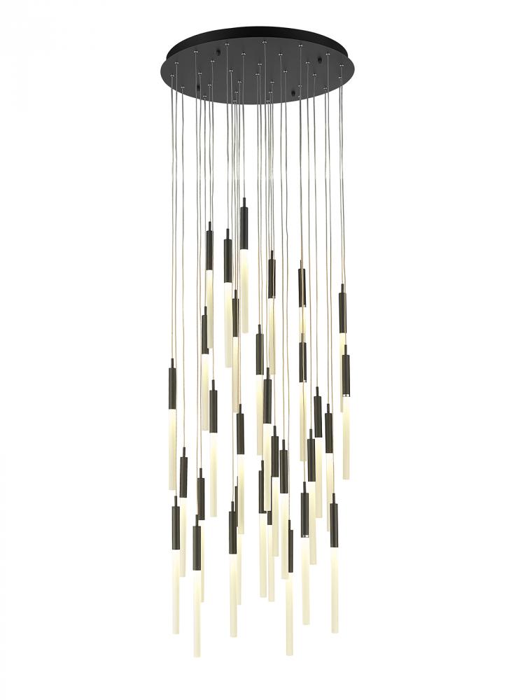 Main Street  31 Light Multi Pendant in Black with Frosted Glass