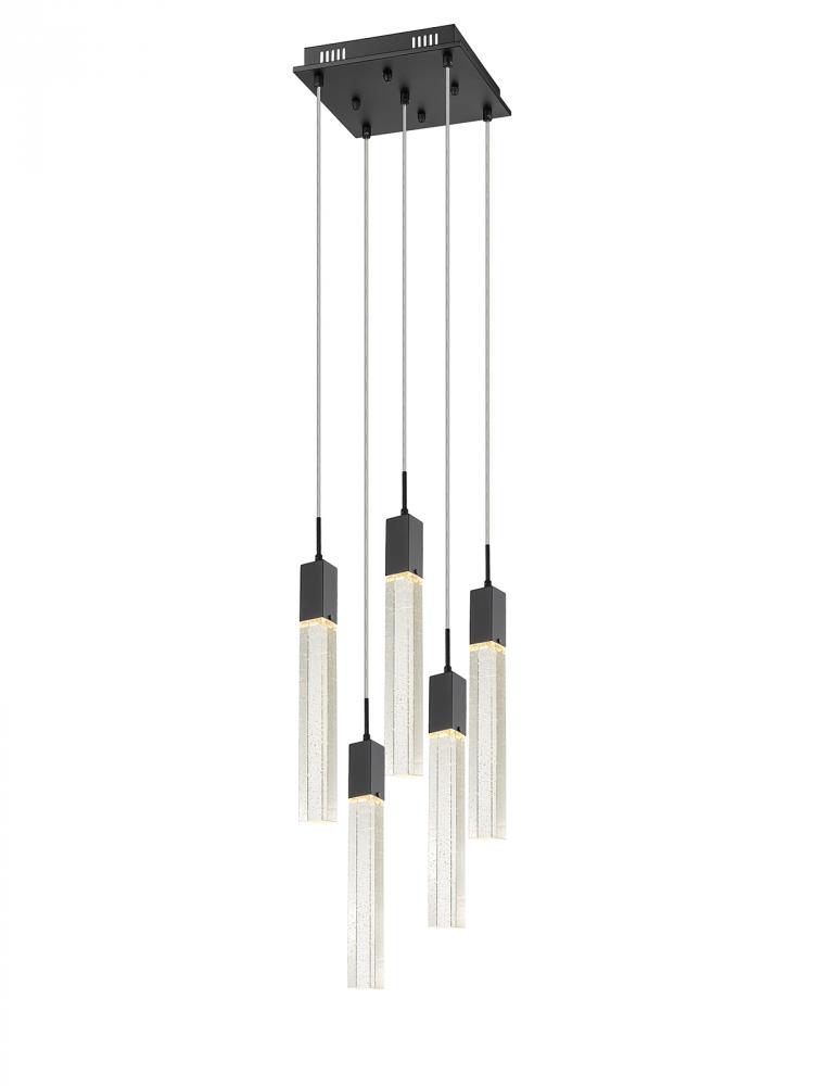 The Original Glacier Collection 5 Light Multi Pendant in Black with Bubbled Crystal