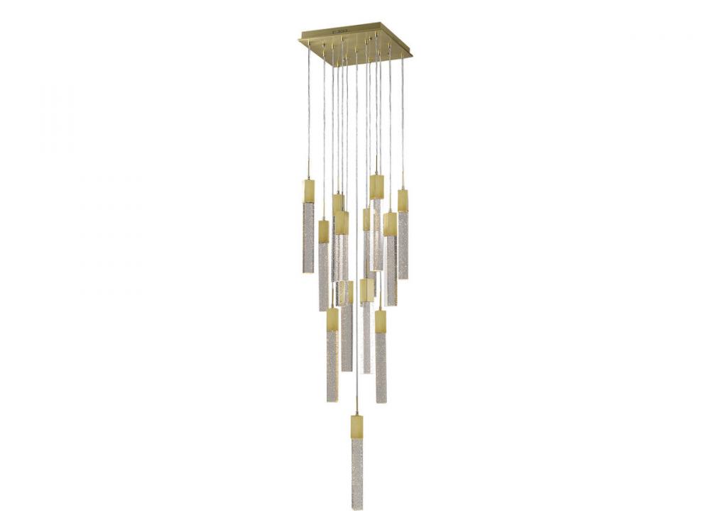 The Original Glacier Collection 13 Light Multi Pendant in Brushed Brass with Bubbled Crystal