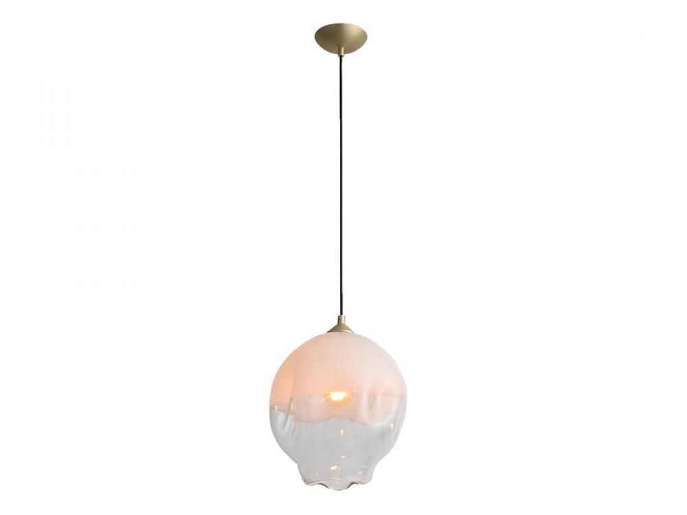 Sonoma Ave. 10"  Globe Pendant in White with Brushed Brass Accents and Clear Glass