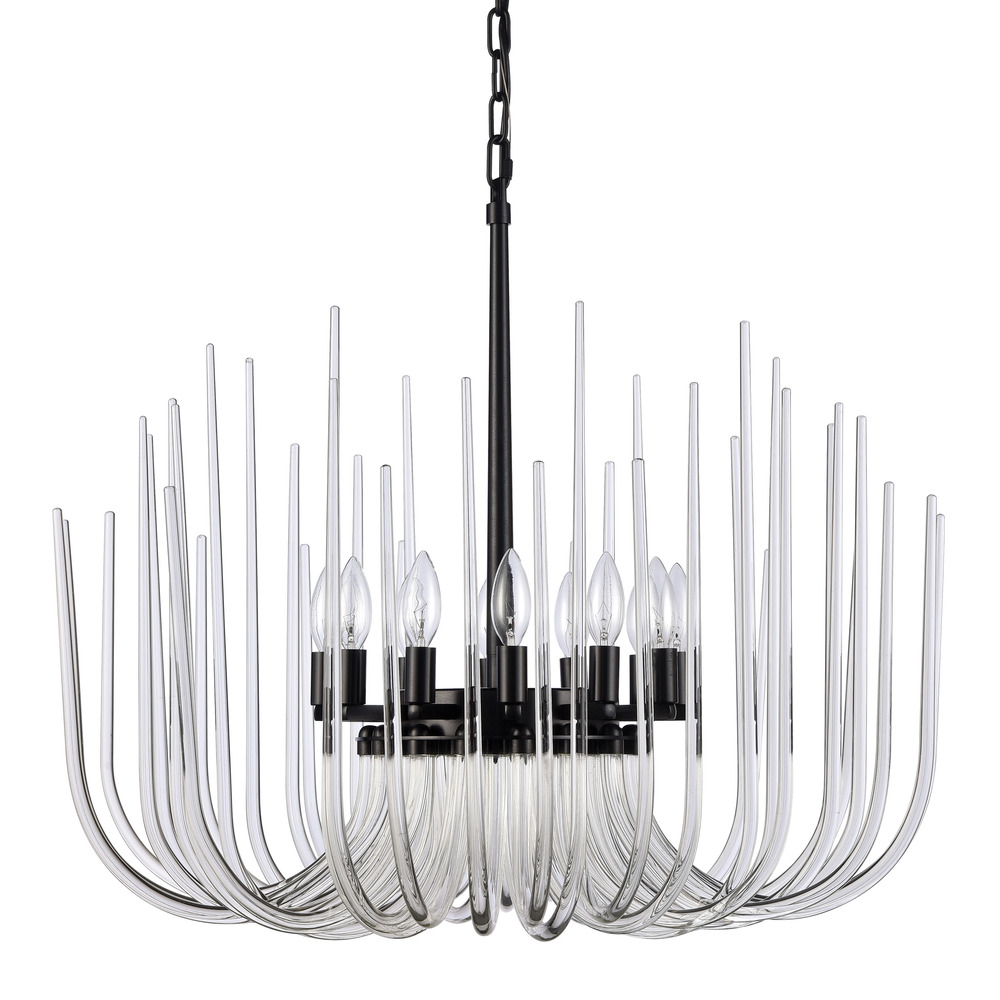Astoria 30" 12-Light, Curved Glass Chandelier in Brushed Black